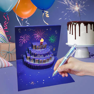 3D PopUp di lusso soffiabile a LED luce di candela torta musica cartolina di auguri decorazione regalo di compleanno per le donne mamma <span class=keywords><strong>moglie</strong></span> ragazza - Product Image 4