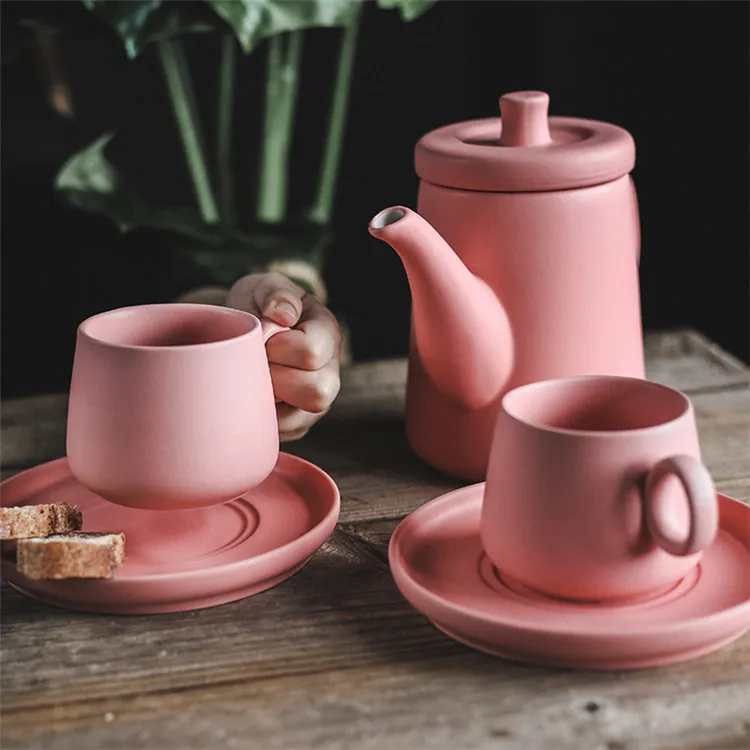 Nordic Stijl Afternoon Thee Roze Glazuur Bulk Porselein Thee Sets Met Theepot