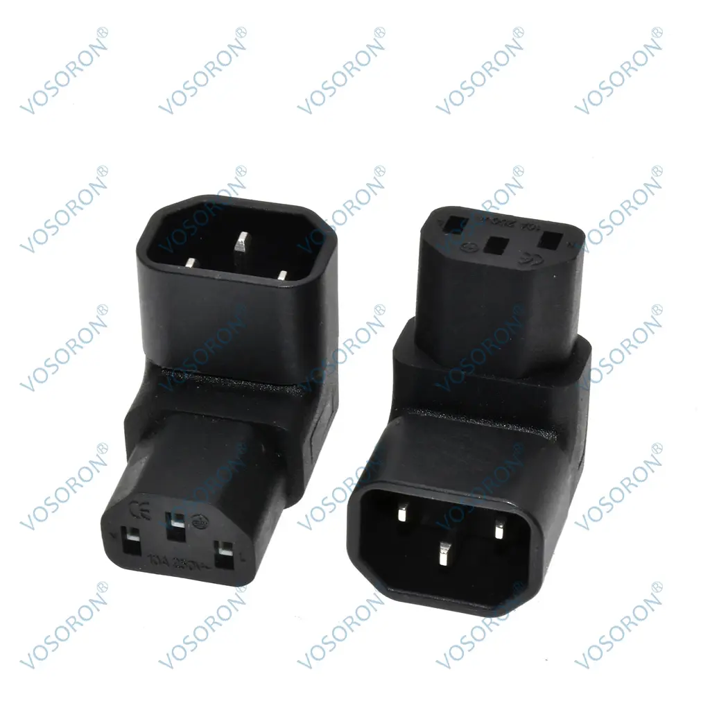 IEC Male C14 to C13 Female 90 Degree Down UP Right Angled Power Extension Adapter for PDU & UPS,3 Pin 250V 10A IEC320 Connector