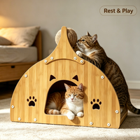 Mobilier pour chat d'intérieur : Maison dôme arquée fermée avec porte à motif de patte, nid douillet et espace de sommeil
