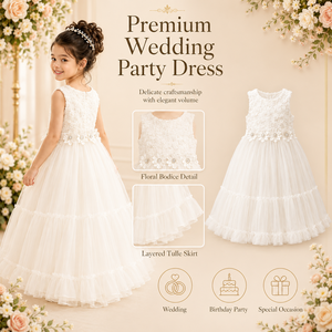 Abito da Principessa in Tulle Bianco <span class=keywords><strong>per</strong></span> Ragazze 8-16 Anni Vestito da <span class=keywords><strong>Damigella</strong></span> <span class=keywords><strong>per</strong></span> Feste con Ricami in Pizzo Fiocco sulla Schiena Abito da Cerimonia Vaporoso - Product Image 4