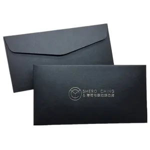 WXF-64 Custom order company logo printing silver stamping black paper envelope, business envelope custom printing