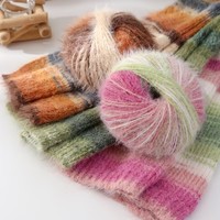 Fil à tricoter à la main en laine/acrylique à poils longs, super doux, teint en segments, torsadé en S, 4 brins, diamètre 2 mm, 100g, vente en gros