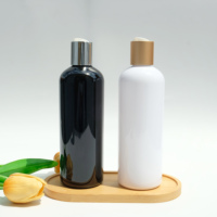 Bouteille de shampooing en plastique ronde Cosmo vide de 300 ml, bouteille d'emballage pour le lavage et le nettoyage avec bouchon à pression doré, couvercle supérieur en aluminium