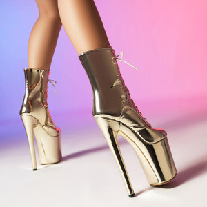 High <b>Heels</b> Platform Knee Black ZIP Narrow Band PU Lady Shoes 8 Inch <b>White</b> Stripper Club New Gothic Women Over-the-Knee Shoes - Product Image 4