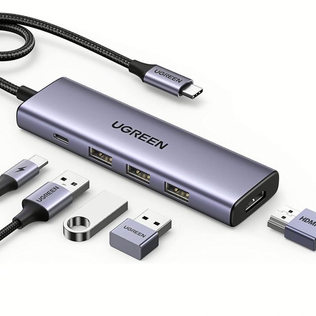 UGREEN Revodok USB C Hub 5 in 1 Multiport Adapter 4K-30Hz, 100W Power Delivery, 3 X USB a 3.0 5Gbps USB C Dongle for MacBook Pro