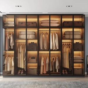 Meubles de chambre à coucher de style minimaliste, design moderne, placard avec <span class=keywords><strong>porte</strong></span> <span class=keywords><strong>coulissante</strong></span> en verre, armoire de rangement pour vêtements, armoires de chambre à coucher - Product Image 1
