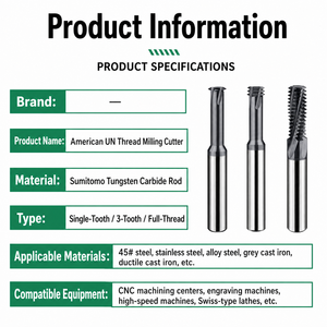 Fresa filettatrice personalizzata in carburo solido UNC UNF a dente singolo, triplo o completo per acciaio inossidabile, utensile filettatura CNC OEM M4M5M6M8 - Product Image 6