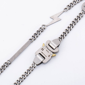 <b>Titanium</b> Steel Chain Necklace Letter Pendant Geometric Design Men's Hip Hop Punk Style Fashion Accessory Gift - Product Image 3