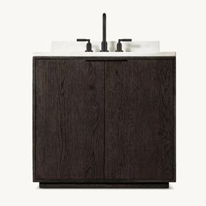 Современный туалетный столик из натурального дерева для ванной комнаты с водостойкой и одной раковиной, мраморная столешница, большие ящики для хранения для отелей, вилл - Product Image 4