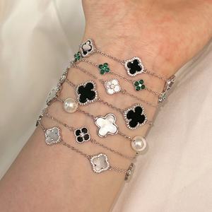 <span class=keywords><strong>Bracelet</strong></span> de charme trèfle à quatre feuilles en <span class=keywords><strong>agate</strong></span> véritable double face plaqué or 18 carats en acier inoxydable de haute qualité 1,5 mm - Product Image 3