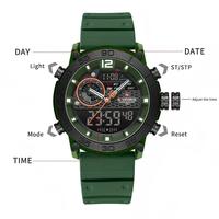 NAVIFORCE NF6104 6104 jam tangan pria, olahraga ringan tampilan ganda waktu lampu malam Stopwatch kuarsa multifungsi