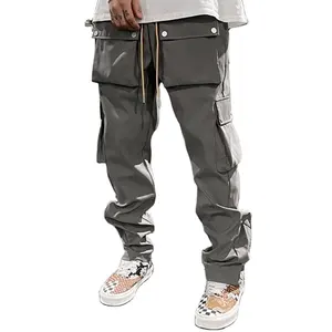 Pantaloni Cargo in cotone tinta unita da uomo con tasche Multiple e Design personalizzato