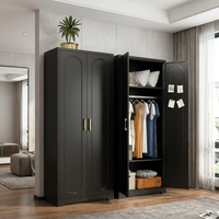 Armoire intégrée moderne en métal CE avec panneaux noirs mats et détails cintrés pour chambre d'appartement – Solution sur mesure OEM
