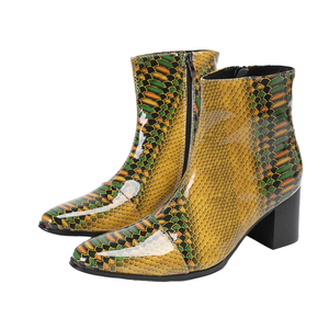 <span class=keywords><strong>Stivali</strong></span> Moda Autunno Inverno da <span class=keywords><strong>Uomo</strong></span> in Pelle di Vacchetta <span class=keywords><strong>Tacco</strong></span> <span class=keywords><strong>Alto</strong></span> Giallo Tubo Corto Punta Quadrata Stile in Vera Pelle - Product Image 6