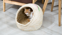 Lits et grottes pour animaux de compagnie tricotés à la main de haute qualité, meubles en bambou rayé pour chats et chiens