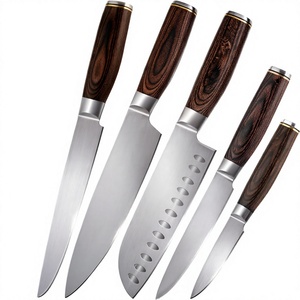 Ensemble de couteaux de chef en acier à haute teneur en carbone, 5 pièces, fabriqués à la main, poignées ambidextres, design durable, nouveau manche en bois, étui en cuir - Product Image 3