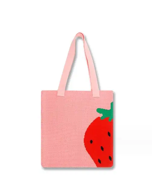 حقيبة تسوق نسائية ثلاثية الألوان محبوكة حسب الطلب من قماش الجاكار حقيبة كتف يومية للعمل بالفاكهة الكروشيه بسعر الجملة