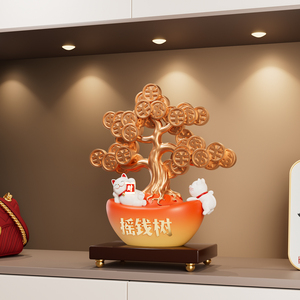 Ornement Arbre à Argent Doré avec Chat Porte-Bonheur et Base Lingot Feng Shui, Décoration de Bureau pour la Richesse et la Prospérité, pour le Bureau et la Maison - Product Image 5
