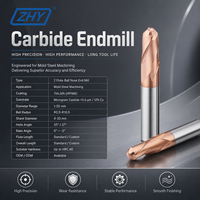 Fraise à queue sphérique ZHY CNC à 2 dents en carbure monobloc HRC45 HRC55 HRC60 avec revêtement TIALSIN pour l'usinage de l'acier de moule