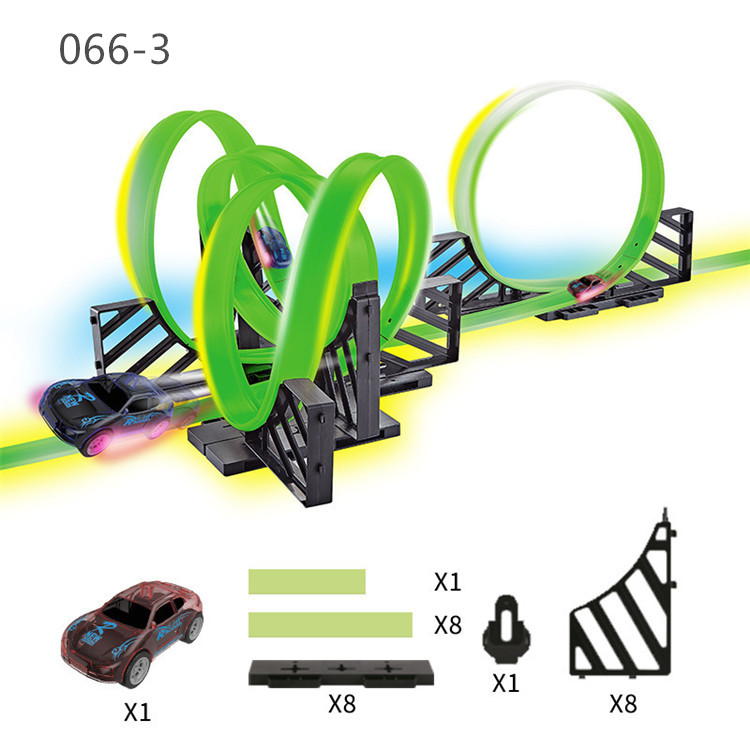 Newest High Speed Super Loop Speedway Glow Track Set Including Two Luminous Pull Back Car, Fluorescent Track & Accessories