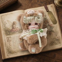 Poupée Reborn en Silicone Intégral de 8 Pouces, Costume d'Ours en Peluche, Cheveux Vert Menthe, Col en Dentelle, Poupée Nouveau-né pour Jeu d'Imitation