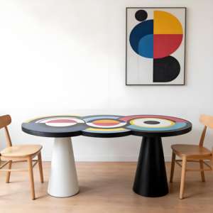 โต๊ะอาหารสไตล์นอร์ดิกมินิมอลลิสต์สมัยใหม่ |   ดีไซน์ภาพวาดสีน้ำมันแบบนามธรรม โต๊ะไฟเบอร์กลาส 6 ที่นั่ง สำหรับห้องนั่งเล่น/ห้องรับประทานอาหาร - Product Image 1
