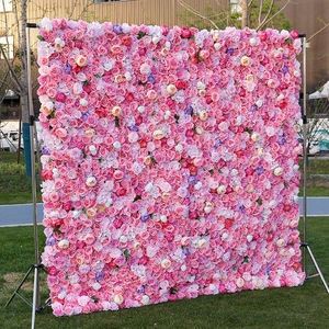 Wholesale 3d 5d Flower Wall Backdrop 8ft X 8ft <b>Artificial</b> Flower Wall Panel pink Flower Wall Backdrop for Wedding Decor - Product Image 1