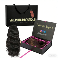 Boîte pliante de luxe rectangulaire profonde en satin or rose avec dentelle pour perruques de cheveux naturels, idéale pour les produits professionnels