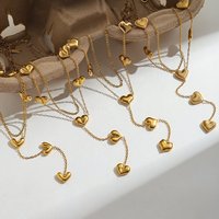 Collier Lariat Double Couche en Acier Inoxydable Plaqué Or avec Pendentif Cœur Côtelé, Étanche, Romantique, pour Superposition, Bijoux OEM pour Marques