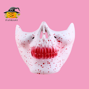 Máscara de media cara con diseño de calavera Fankasi, color negro, plateado, rojo y blanco, accesorios para fiestas de Halloween - Product Image 4