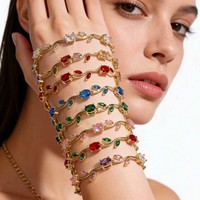 Pulsera de Flor de Tulipán Chapada en Oro de 18k Resoul, Pulsera Floral con Pedrería Colorida, Pulsera de Moda Bohemia para Mujer