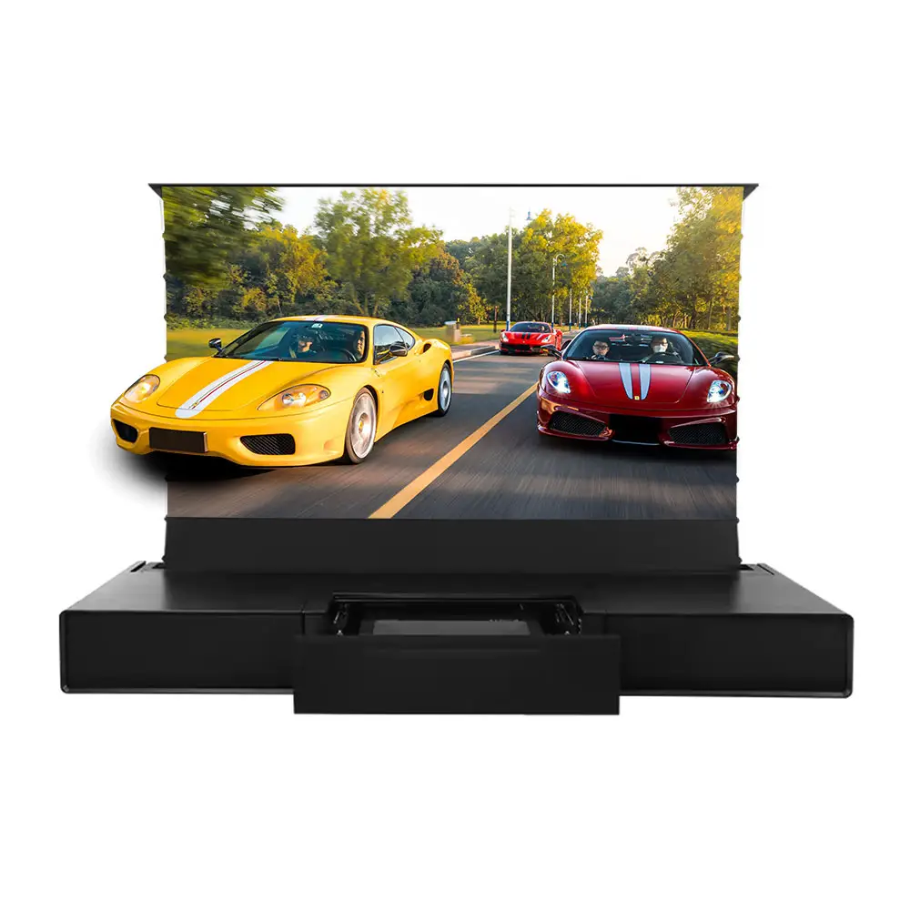 2024 New 120" Smart Laser TV Cabinet with UST ALR Floor Rising Projection Screen Smart Home Theater Laser TV Projector Cabinet