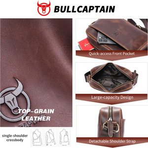 Sac bandoulière homme en cuir véritable Crazy Horse BULLCAPTAIN, petit sac messager en cuir, sacs à bandoulière en cuir véritable pour homme - Product Image 2