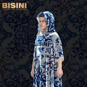 Serviette de plage <span class=keywords><strong>poncho</strong></span> pour filles mignonnes, serviette à capuche à séchage rapide, robe de bain avec motif en porcelaine bleu et blanc, logo personnalisé, vente d'été prête - Product Image 5