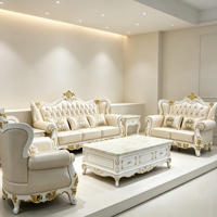 Europäisches Klassisches Goldgeschnitztes Ledersofa-Set Luxus-Villa Wohnzimmer Massivholzrahmen Couch Wohnmöbel