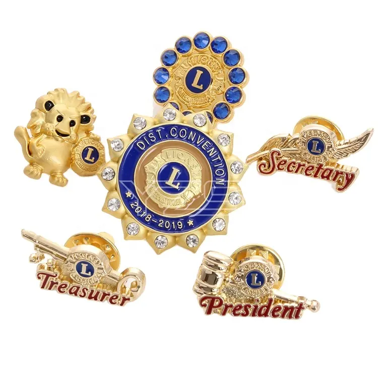 Insignes à revers en émail, 24 sortes de badges personnalisés en cristal de Lion doré, design de fabrication