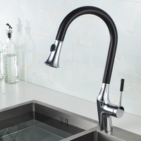 Robinet de cuisine extractible Momali, 3 modes de jet d'eau, corps chromé poli, bec noir, mitigeur monocommande à poser sur évier