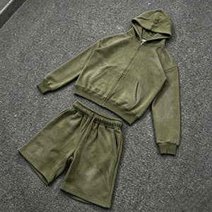 Unisex Casual Tracksuit Set Hooded Zipper Full Sleeve Solid Color Loose Fit 100% Cotton Autumn Wear - Product Image 2