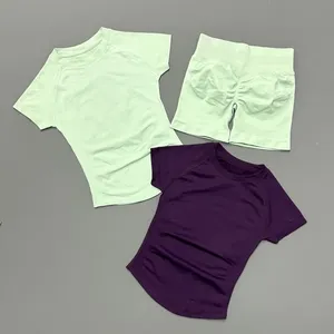 Conjunto Deportivo de 2 Piezas para Mujer, Top de <span class=keywords><strong>Manga</strong></span> Corta <span class=keywords><strong>sin</strong></span> Costuras, Shorts Levanta Glúteos, para Entrenamiento, Fitness, Running, Yoga - Product Image 5