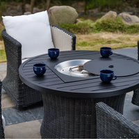 Meubles de jardin modernes d'extérieur, ensemble de meubles de patio en rotin et osier avec table à feu, ensemble de Ratan, meubles de jardin