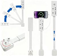 Extensor de Enchufe Eléctrico Estándar del Reino Unido con USB-A, USB-C y 2 Tomas de CA, Se Extiende de 17 a 27 Pulgadas, Gira 180 Grados °   Enchufe de Corriente