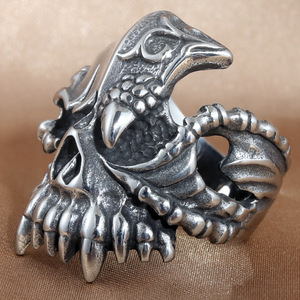 Skull <b>Ring</b> Men's Punk Stainless Steel Blue Gemstone Geometric Design Gift Jewelry 213033 - Product Image 3