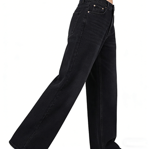 Pantalones Baggy de Mujer al por Mayor, Personalizados, 100% Algodón, Negros, Rectos, de Cintura Baja, Transpirables, Ecológicos, Desgastados, de Alta Calidad - Product Image 3