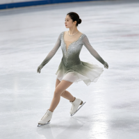 Robe de patinage artistique à col en V, dégradé gris-vert, à manches longues, en tissu maillé, pour compétition et spectacle sur glace, pour adultes et enfants