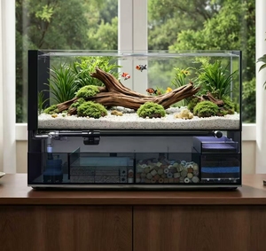 Acuario de Cristal Ultra Blanco con Sistema Integrado de Filtración de Oxígeno, Apto para Uso Doméstico, Estilo Stream para Sala de Estar - Product Image 1