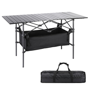 Mesa plegable para exteriores de aluminio, ligera, ajustable en altura, con organizador de almacenamiento para barbacoa, fiesta, Camping - Product Image 1