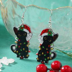 New Retro Style Acrylic Reversible Earrings Cute Black <b>Cat</b> Stud Pendant Party Halloween Plastic Reversible Halloween <b>Socks</b> - Product Image 3