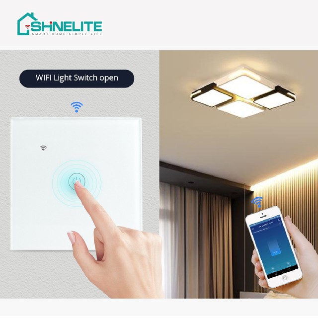 SHINELITE Smart Switch Alexa Google Home Compatible EU/UK Standard Wifi Remote Control 10A 1 Gang Light Switch