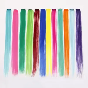 Long Straight colorful 1 Clip In Highlight Rainbow Hair Extensions Streak Pink Synthetic Clip in hair extension